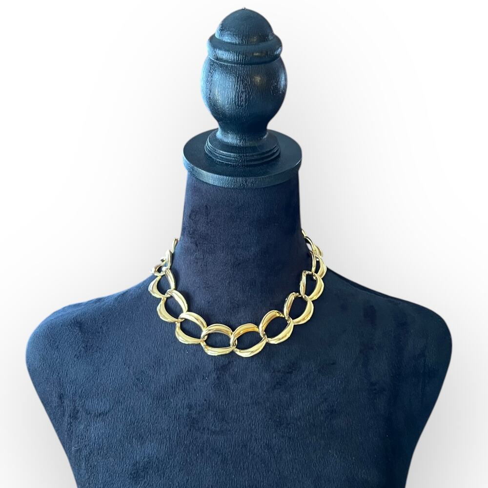 Anne Klein Vintage Gold Tone Metal Link Statement Necklace 16.5"